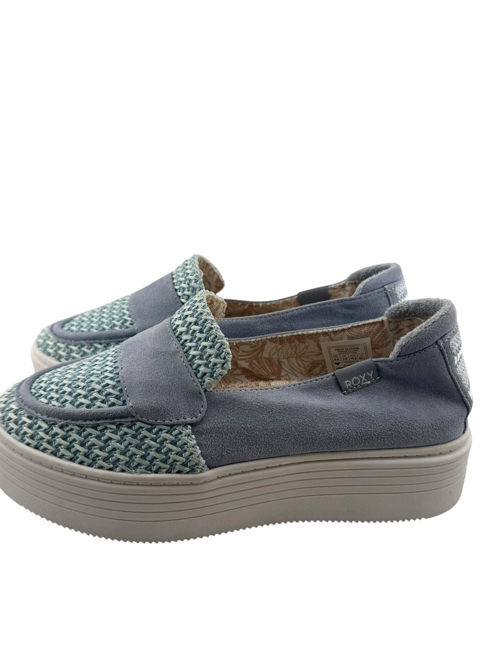 Roxy Women’s Blue Raffia Platform Slip-On Loafers Casual Comfort Shoes Size 6